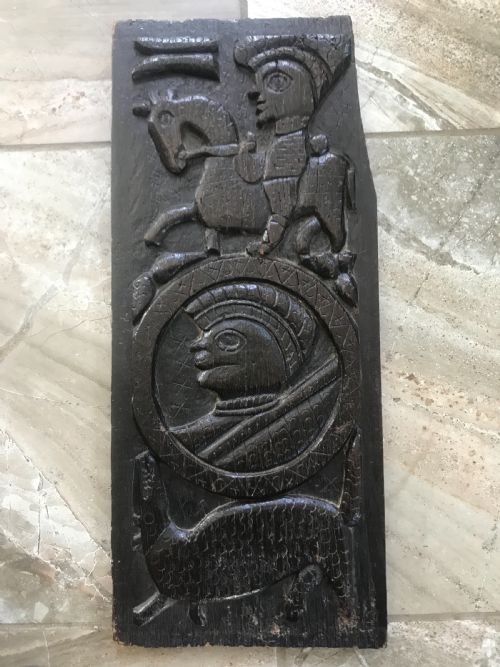 16th Century Carved Oak Romayne Panel Mythical Creature & Horse