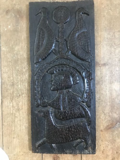 16th Century Carved Oak Mythical Creature and Bird and Mythical Beast Panel.
