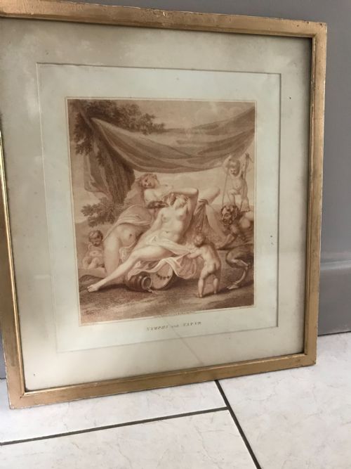 18th Century Cepia Engraving 1809 Nymphs & Satyr Cipriani