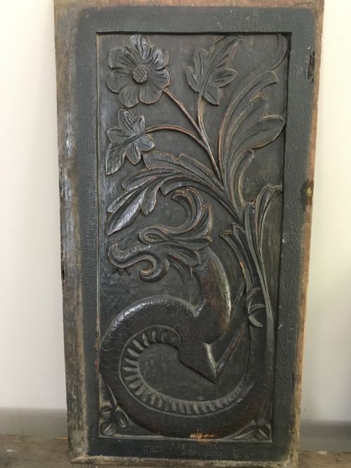 18th Century Gorgeous Carved Oak Welsh Dragon Panel.