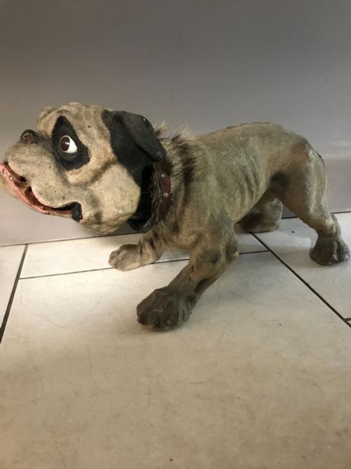 Rare 19th Century Roullet & Decamps Papier Mache French Bulldog Dog