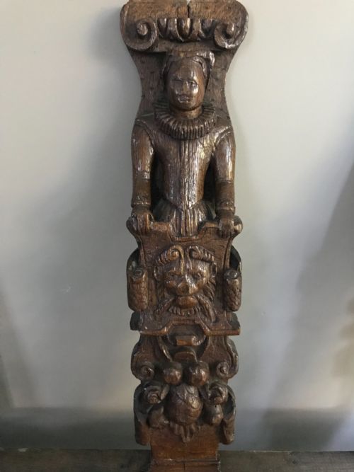 16th Century Carved Oak Elizabethan Caryatid of a Female Lion Term

