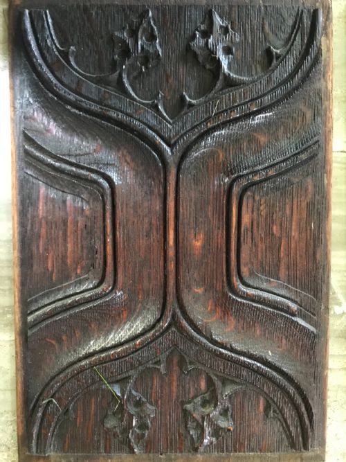 Rare 17th Century Carved Oak Gothic Revival Parchemin Panel No.1