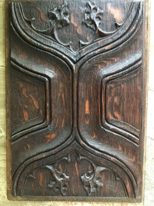Rare 17th Century Carved Oak Parchemin Gothic Revival Panel