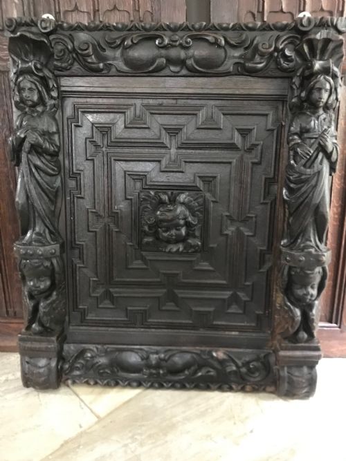 18th Century Carved Oak Panel Cherubs and Saint Caryatids