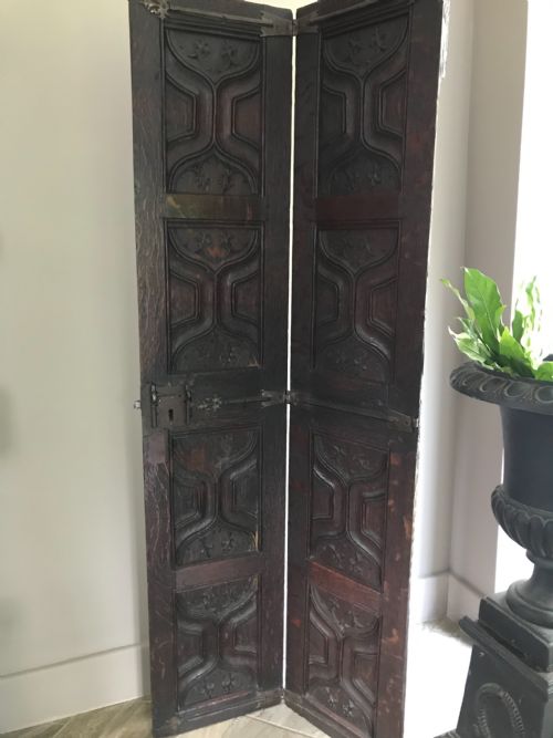 Salvage 17th Century Carved Oak Panelling / Door Parchemin Panels