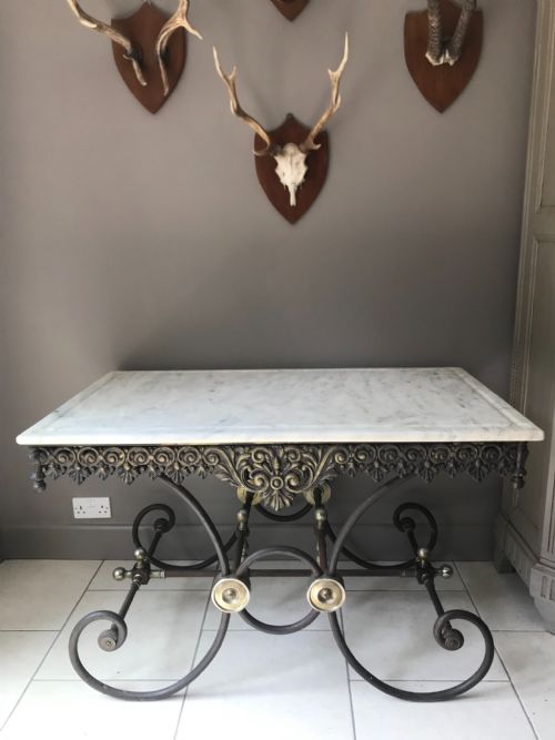 19th Century Large French Pattiserie / Butchers Marble Table
