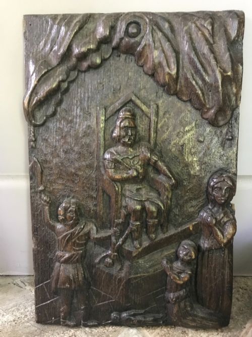 16th Century Carved Oak Panel Eye of Providence Child Sacrifice