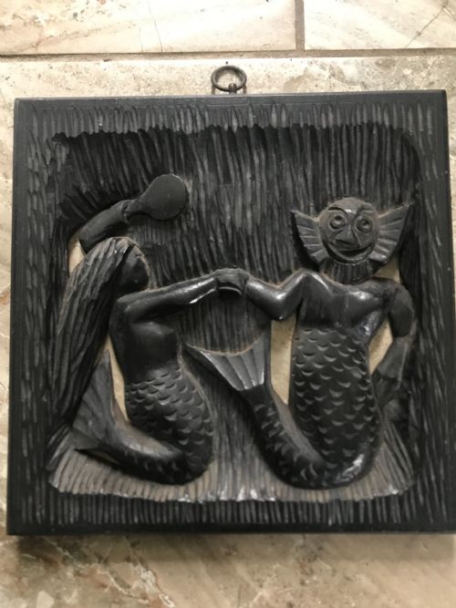 19th Century Carved Oak Mermaid Clown Whimsical Panel