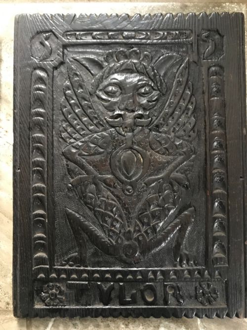 Pair Rare 16th Century Mythical Winged Devil Carved Oak Panels 1515