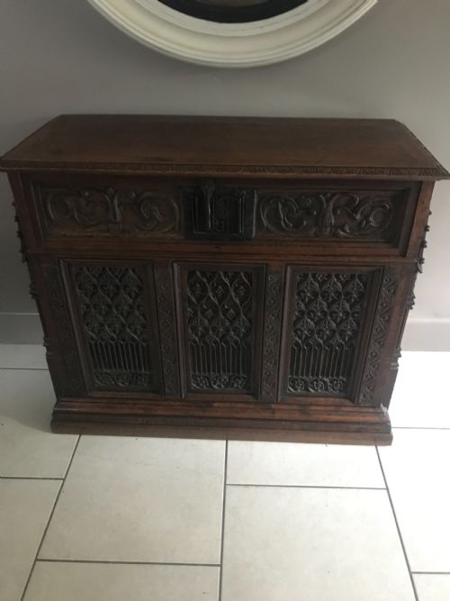 18th Century Carved Oak Gothic Revival Pugin Chest / Table