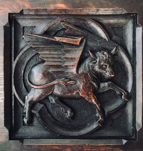 Rare Carved Oak Antique Gothic Church Ceiling Boss Panel Bull