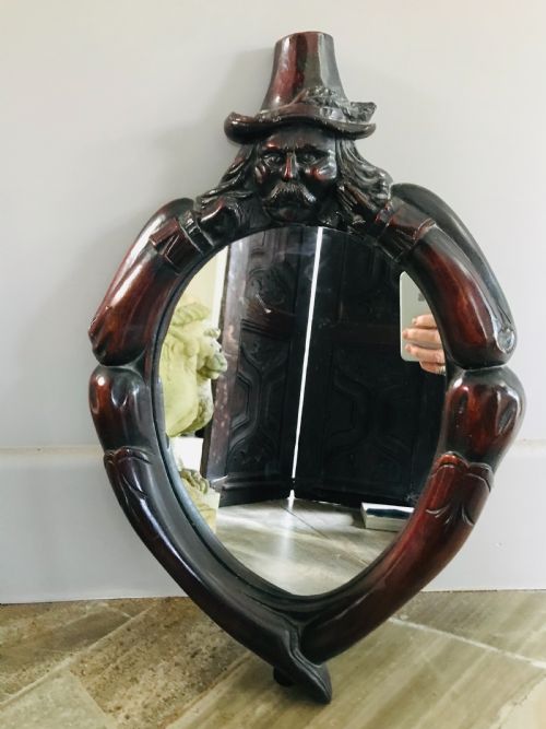 Rare 19th Century Carved Witches Mirror Folk Art