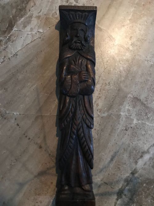 19th Century Carved Oak Caryatid Panel of a King