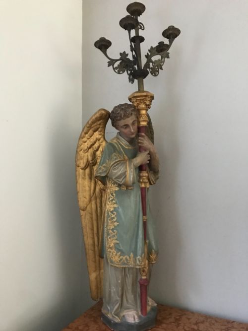 Antique Huge Terracotta Gothic Winged Angel Candelabra