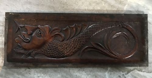 Rare 17th Century Carved Oak Whimsical Mythical Devil Panel