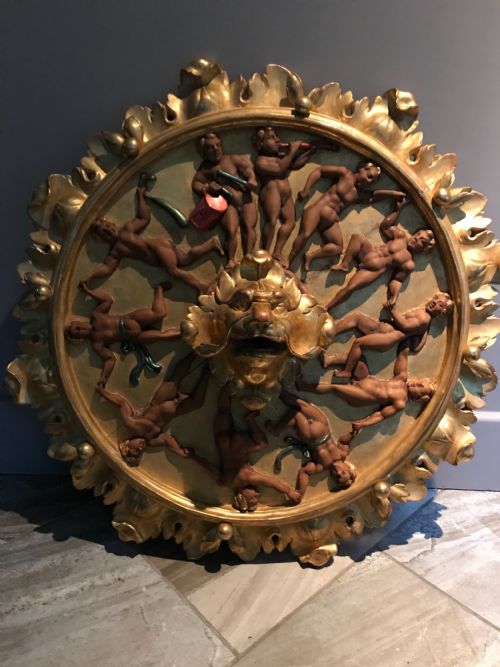 19th Century Carved Venetian Masked Wood and Gesso Ceiling Rose