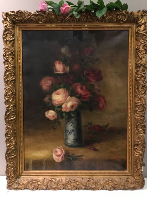 19th Century Oil Painting on Canvas of Rstill Life Flowers