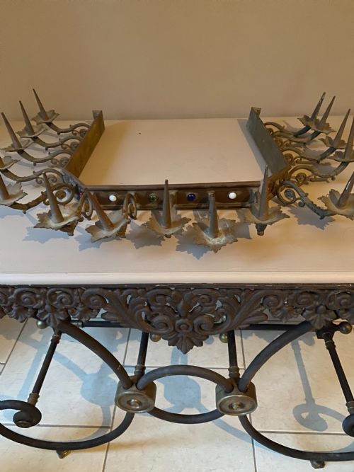 Large Gothic Arts & Crafts Church Candelabra with Cabochon Stones