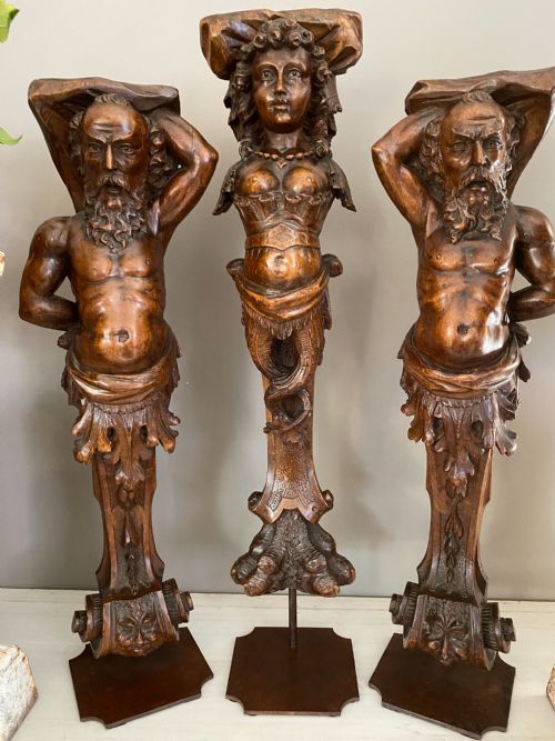 Rare Large 19th Century Walnut Renaissance Caryatids