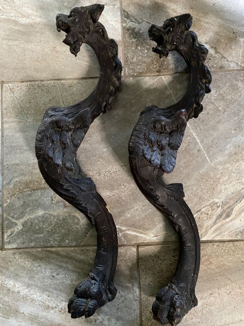 Carved Large Winged Griffins