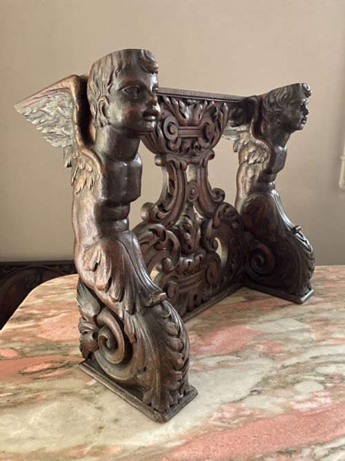 19th Century Carved Gothic Oak Lectern Winged Cherubs
