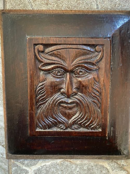 19th Century Carved Oak Green Man Panel Gothic