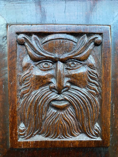 19th Century Carved Oak Portrait Green Man Panel