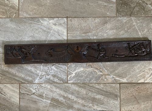18th Century Folkart Carved Oak Dog Hunting Panel.
