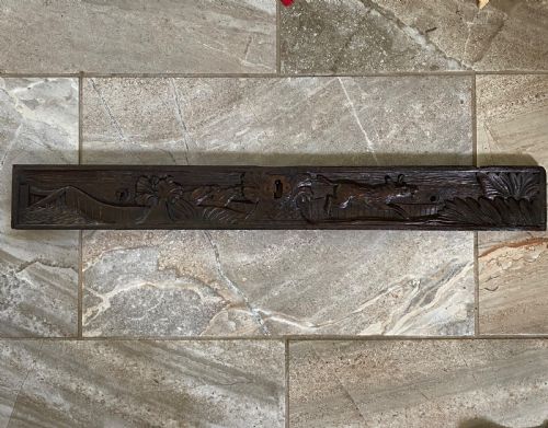 18th Century Folk Art Carved Oak Hunting Panel.