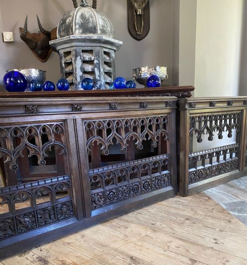 19th Century Carved Oak Gothic Mythical Beast Church Panels