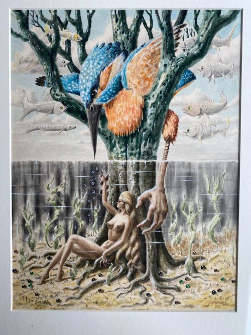 Antique Surrealist Watercolour Painting Signed Magritte