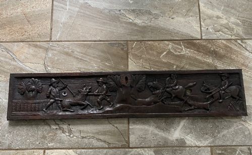 18th Century Folk Art Carved Oak Hunting Panel.