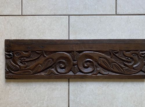 19th Century Carved Oak Dragon Panel