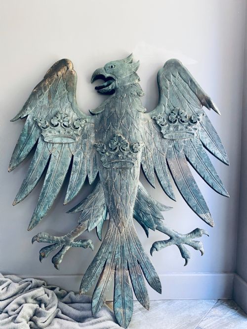 Huge 5' Solid Verdigris Bronze Barclays Bank Eagle Sign