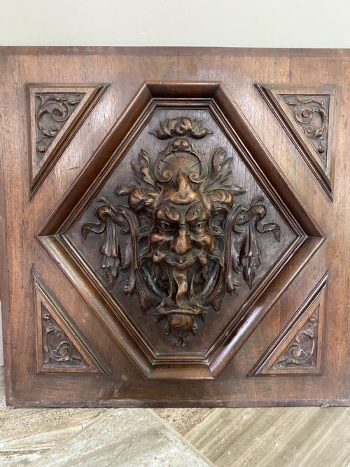 19th Century Deeply Carved Horned Devil Panel