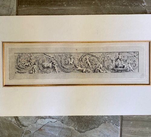 Rare 18th Century Engraving Mythical Beasts Cherubs Gilles Paul Cauvet
