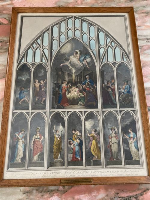 Antique Etching New Chapel Oxford Stained Glass Window 1816