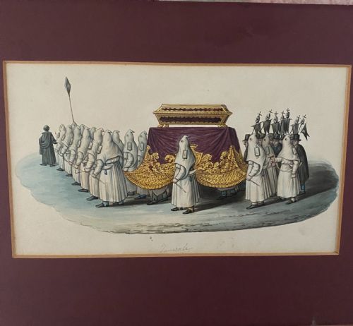 19th Century Italian Watercolour Funeral Procession