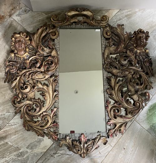 Huge 18th Century Gilt Italian Baroque Winged Angel Mirror