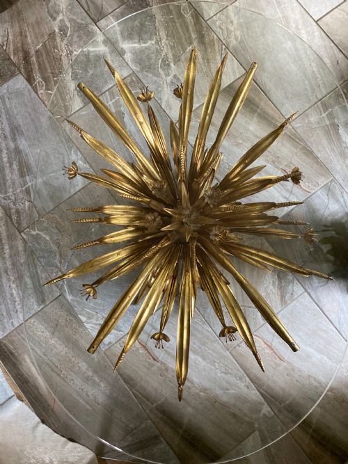 Antique French Large Oval Gilt  Wheatsheaf Flowers Coffee Table