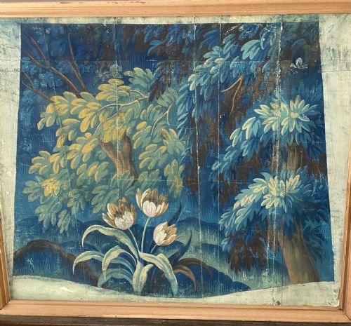 19th Century Large Aubusson Tapestry Cartoon Gouache Painted