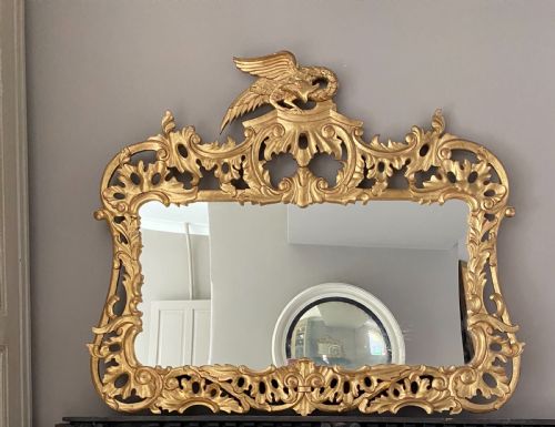 19th Century Carved Wooden Gilt Eagle Overmantel Mirror