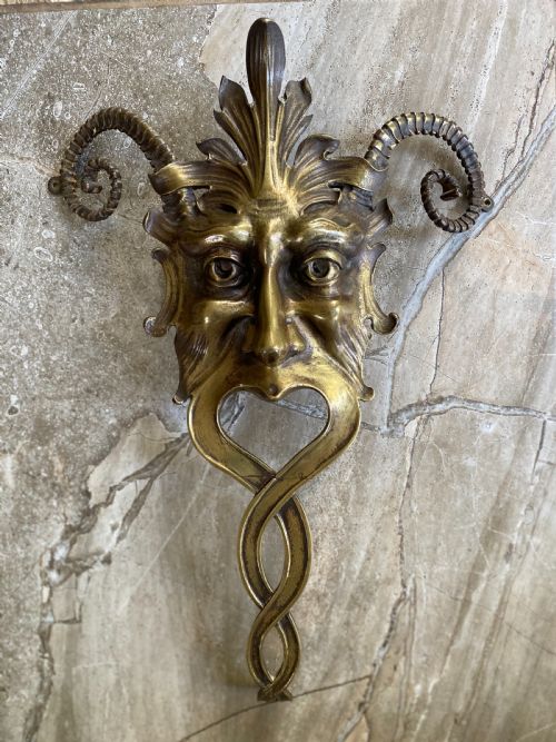 Antique Large Brass Horned Devil Mount