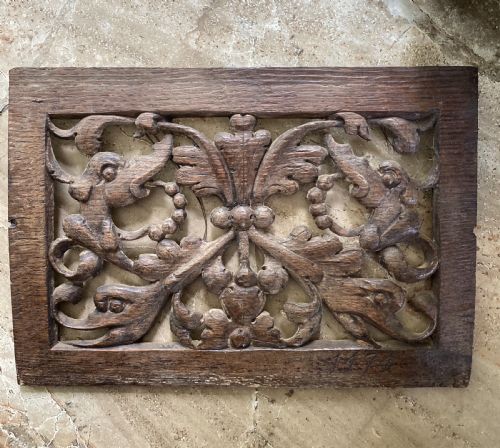 Rare 15th Century Carved Oak Pierced Beast Panel