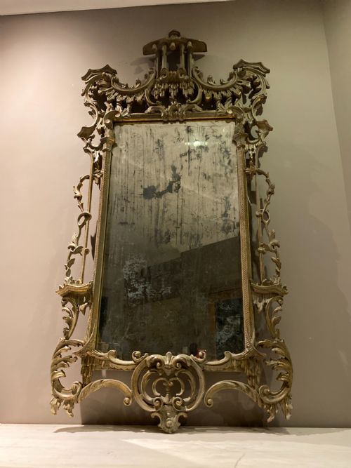 Antique Large Carved Wooden Chippendale Mirror