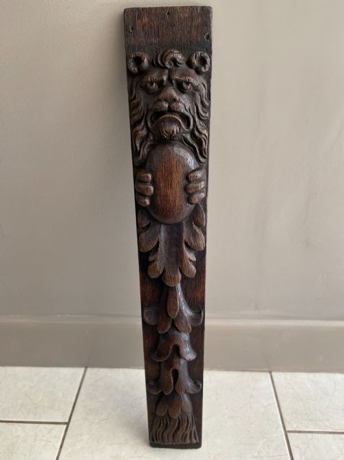 19th Century Carved Oak Rampant Lion with Cartouche