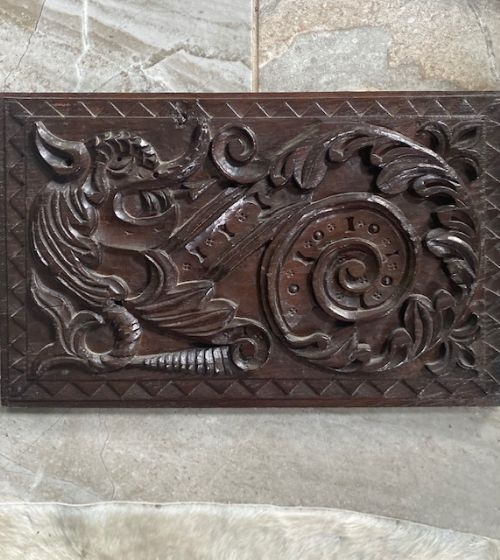 17th Century Carved Oak Dragon Panel