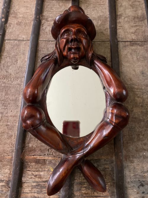 Rare 19th Century Carved Witches Mirror Folkart