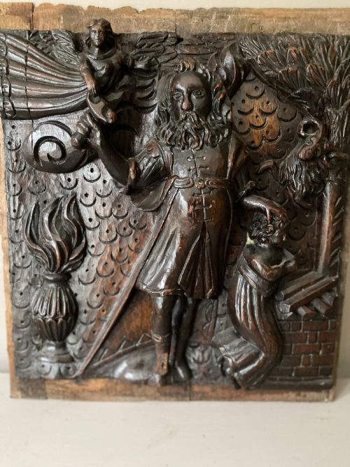 16th Century Carved Oak Panel Abraham and Isaac